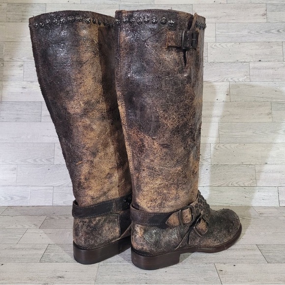 Women's Frye Jenna Western Brown Leather Moto Tall Riding Engineer Boots Sz 6.5 - Picture 5 of 9